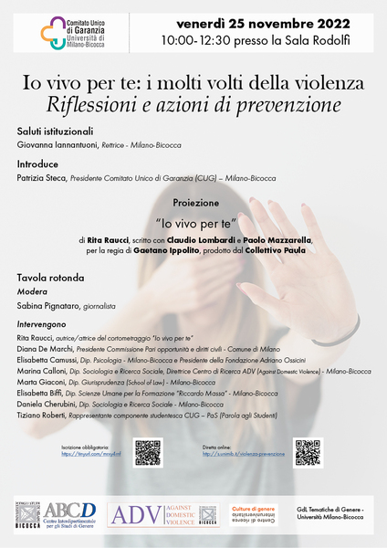 Locandina per l'incontro del 25 novembre 2022 presso l'Università degli studi Milano Bicocca